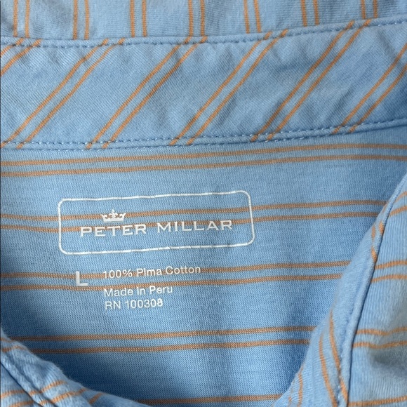 Peter Millar 100% Pima Cotton Light Blue Striped Polo Shirt Sz L - Picture 7 of 7